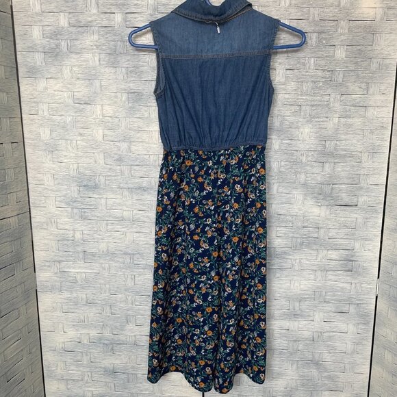 Knitworks Jumpsuit Sleeveless collared Denim top floral bottom size 7 - Picture 2 of 8